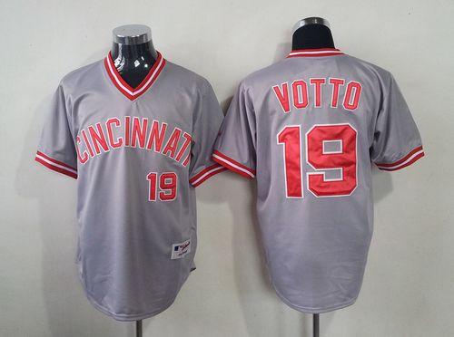 Reds #19 Joey Votto Grey 1991 Turn Back The Clock Stitched MLB Jersey - Click Image to Close